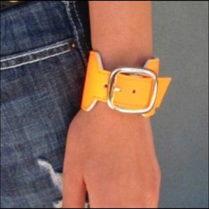 Neon Orange Leather Lambskin Buckle Cuff